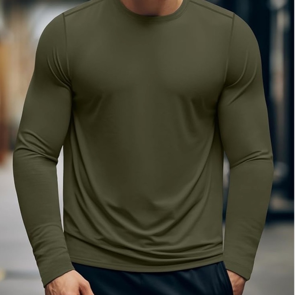 Set of 2 Green Long Sleeve Tee with Slim Fit and Crew Neck